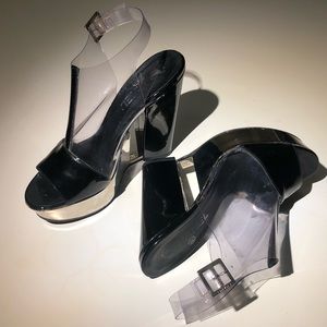 Chanel PVC platform heels vintage CC logo